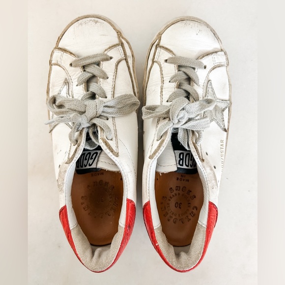 GOLDEN GOOSE KIDS CHILDRENS RED SILVER WHITE LEATHER SNEAKERS SIZE 30 - Picture 3 of 6